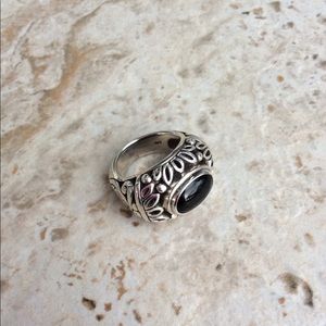 Sterling Silver Onyx Filigree Design Ring